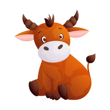 Büyük, anlamlı gözleri olan bir bebek boğanın harika bir çizimi. Bu komik ve sevimli öküz hayvan oturuyor ve sevimli bir görsel yaratıyor..