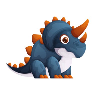 Büyük gözleri ve canlı renkleri olan eğlenceli bir dizaynın çizgi film triceratops 'unun büyüleyici bir çizimi. Çocuk kitapları, eğitim içeriği ve daha fazlası için uygundur..