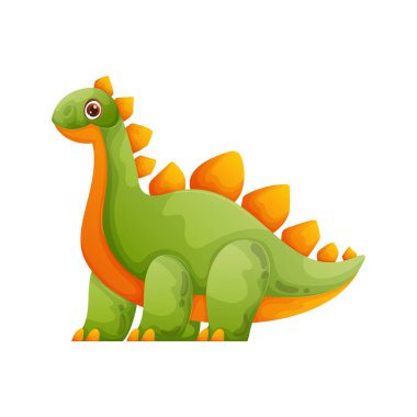 Turuncu plakalı dost canlısı yeşil Stegosaurus 'un sevimli çizgi film çizimi. Çocuk kitapları, posterler ya da eğitici tasarımlar için mükemmel. O, maceraya hazır nazik bir dev.