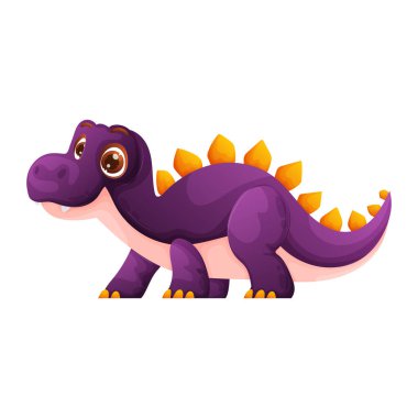 Bu sevimli resimde parlak sarı plakalı mor renkli Stegosaurus çizgi filmi yer almaktadır. Eğlenceli, çocukça bir illüstrasyon. Eğitici ya da eğlenceli içerik için mükemmel..