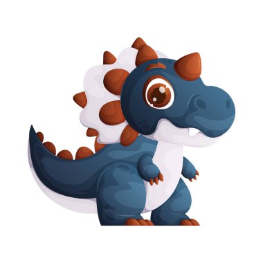 Bu resim sevimli, karikatür tarzı triceratops dinazor karakterini içeriyor canlı renkler ve dostça bir ifadeyle. Çocuk kitapları, oyunları ve tasarımları için uygundur..