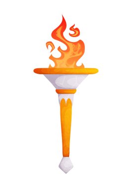 Parlak alevli bir meşalenin çizgi film vektör çizimi. Aydınlanma, zafer, spor etkinlikleri gibi fikirleri temsil edebilir ya da sadece bir ışık ve sıcaklık kaynağı olabilir..