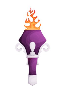 Bu resimde mor bir taşla süslenmiş ve üzerinde parlak alevler bulunan mistik bir meşale yer alıyor. Zarif beyaz aksanlar onun büyülü cazibesini arttırır..