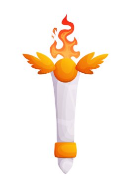 Canlı, karikatür tarzı turuncu kanatlı meşale çizimi, beyaz bir şaft, ve ateşli bir alev. Oyunlar, spor etkinlikleri veya grafik tasarım projeleri için ideal.