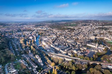 Bath, Kuzey Doğu Somerset 'in Somerset ilçesindeki inanılmaz hava manzarası, İngiltere, İngiltere, gündüz vakti