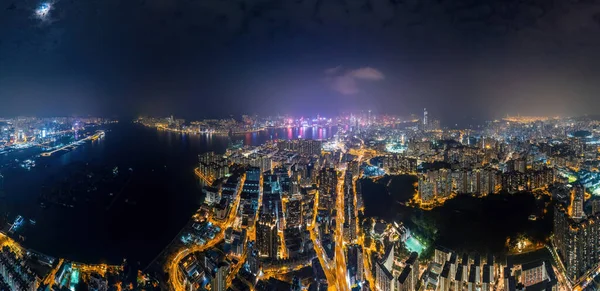 Epic Aerial Panorama Night View Hong Hom Área Kowloon Hong —  Fotos de Stock