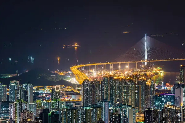 Vista Noturna Incrível Ponte Stonecutters Área Lai Chi Kok Hong — Fotografia de Stock