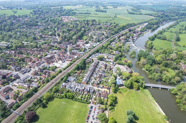 stock image beautiful aerial view of Pangbourne, Village along River Thames in Berkshire, England, Summer, daytime