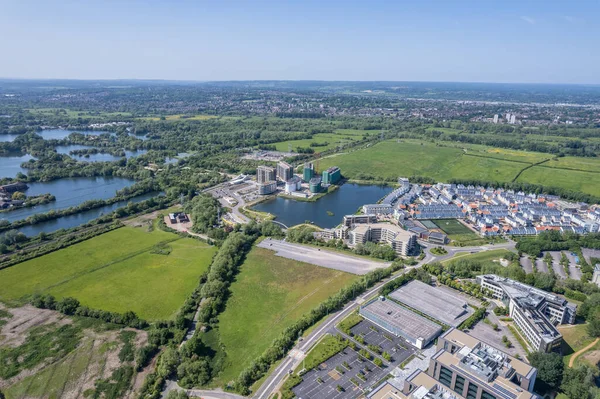stock image beautiful aerial view of the new developing area, Green Park in Reading, Berkshire, UK, daytime