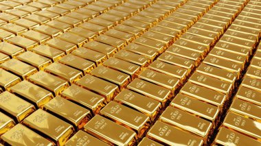 Altın külçeleri servetini ve zenginliğini gösteriyor, 3D görüntüleme