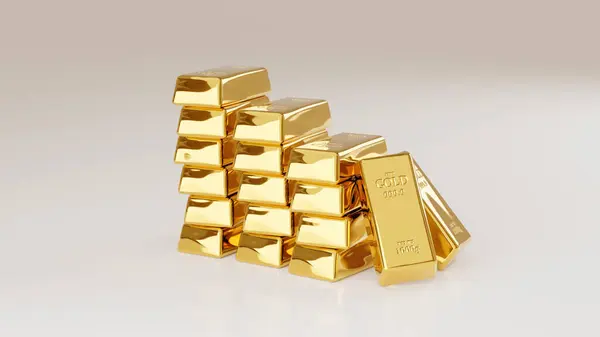 Стопка Збирання Золотих Смуг Показує Багатство Багатство Рендеринг — стокове фото