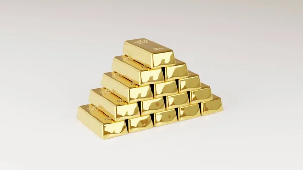 成堆的金条锭 显示财富和丰富性 3D渲染 — 图库照片