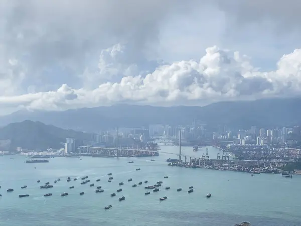 Beautiful Aerial View Stonecutters Bridge Tsing Hong Kong Daytime Стоковое Изображение