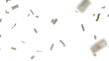 Birçok ABD 100 dolarlık banknot gökten düşüyor, şeffaf arkaplan