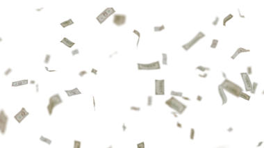 Birçok ABD 100 dolarlık banknot gökten düşüyor, şeffaf arkaplan