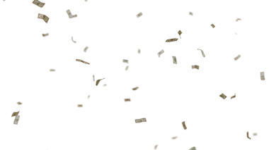 Birçok ABD 100 dolarlık banknot gökten düşüyor, şeffaf arkaplan