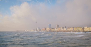 Windy and Wavy Ocean of the Brighton Beach, Famous Tourist Destination, United Kingdom, Europe, winter evening time clipart