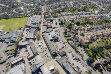 Woodley şehir merkezinin hava görüntüsü. Wokingham, Reading, Berkshire 'da küçük bir kasaba.