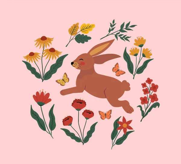 ウサギと花チリのベクトルイラスト 子供のテキスタイルのためのバニープリントデザイン ベクターイラスト — ストックベクタ