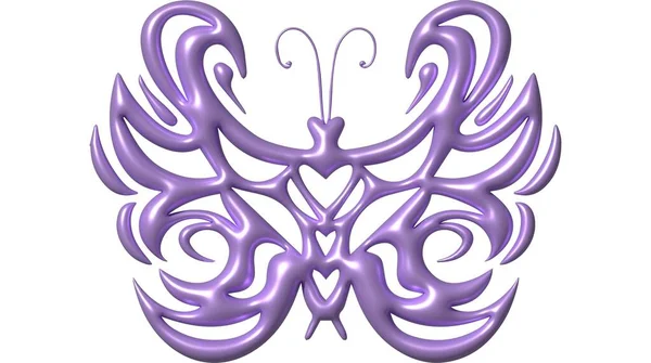 Chrome Metal Y2K Butterfly Icon Flame Butterfly Burn Form — Stock Photo, Image