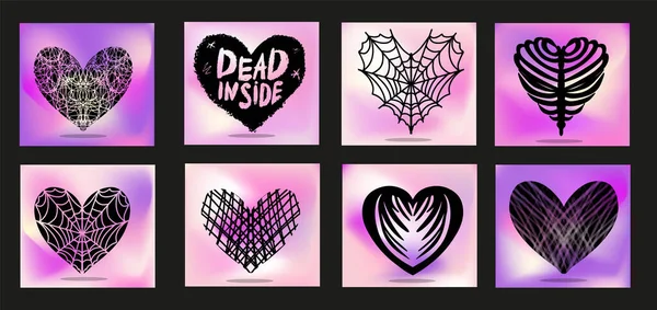 Y2K Emo Poster Spider Web Hearts Morto Dentro Magliette Illustrazione — Vettoriale Stock