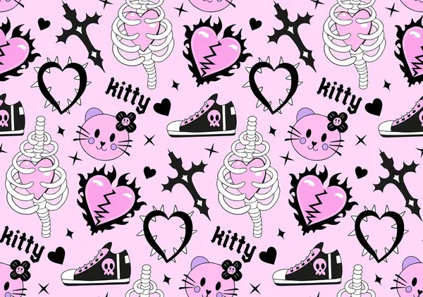 Y2K Emo Κορίτσι Λάμψη Ροζ Απρόσκοπτη Μοτίβο Backgrounds Μοντέρνο Στυλ — Διανυσματικό Αρχείο