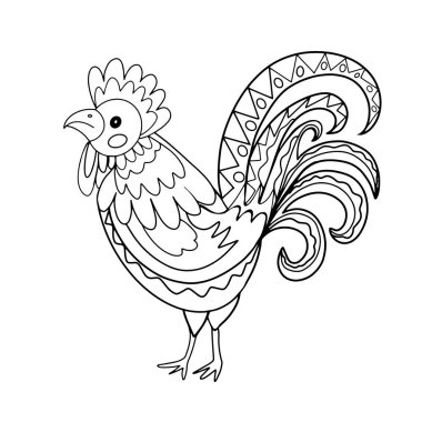 Horoz, tavuk, Aile içi çiftçi kuş. Anti stres Boyama Page yüksek ayrıntılarla için elle çizilmiş horoz