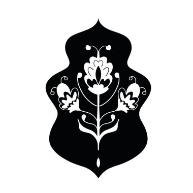 linocut çiçek dekoratif siyah beyaz, Doodle çizgisi sanat tarzı. Vektör illüstrasyonu.