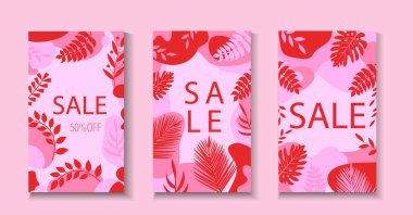 Kart setinin yaratıcı konsepti. Üst üste efektli pembe ve kırmızı iquid şekilli modern soyut sanat tasarımı. Kutlama, reklam, markalaşma, afiş, kapak, poster, satış için şablonlar.