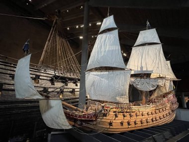 Stockholm, İsveç, Nisan 2022 Vasa savaş gemisi. 1626-1628 yılları arasında inşa edilmiş İsveç savaş gemisi..