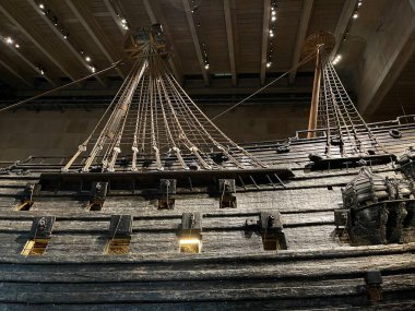Stockholm, İsveç, Nisan 2022 Vasa savaş gemisi. 1626-1628 yılları arasında inşa edilmiş İsveç savaş gemisi..