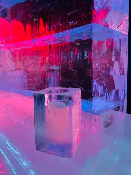 Close Drink Glass Made Ice Ice Bar Other Ice Glasses Imagen de archivo