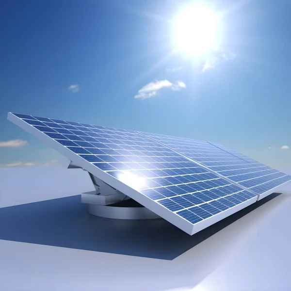 世代愛イラスト 深い青い空に対する太陽パネル 自然エネルギー クリーンパワーの概念と緑に移動します スペースのコピー — ストック写真