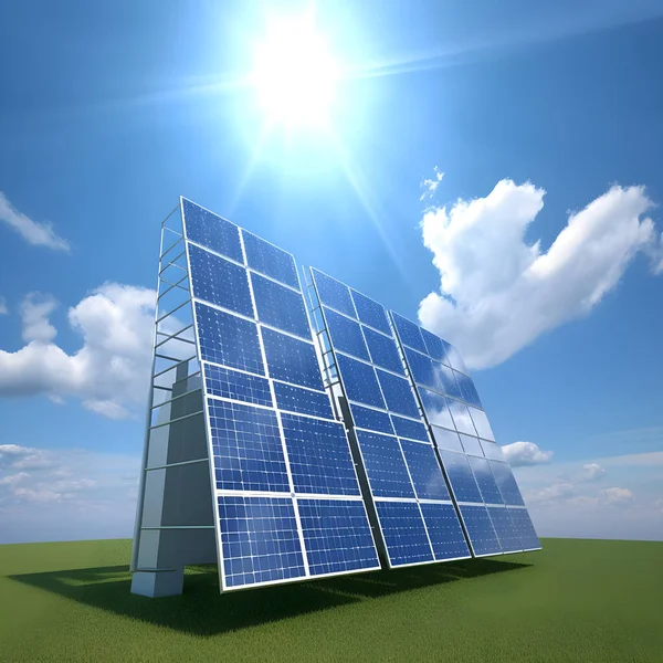 Generativní Ilustrace Solární Panely Proti Tmavomodrému Nebi Koncept Pro Přírodní — Stock fotografie