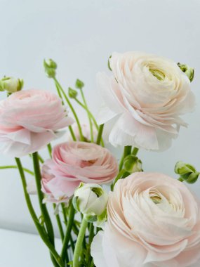 Beyaz arka planda izole edilmiş bir buket taze çiçek. Boşluğu kopyala, sevgililer günü kartı