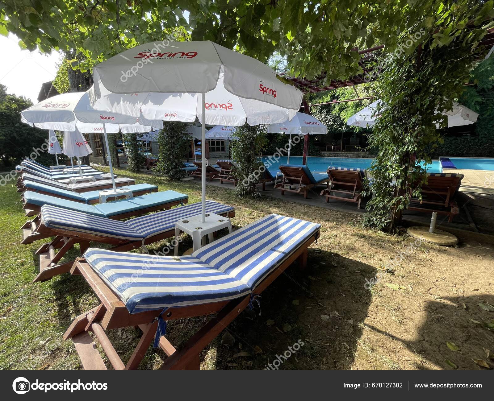 Tirana Albania July 2023 Sun Beds Swimming Pool Summer Holidays – Stock