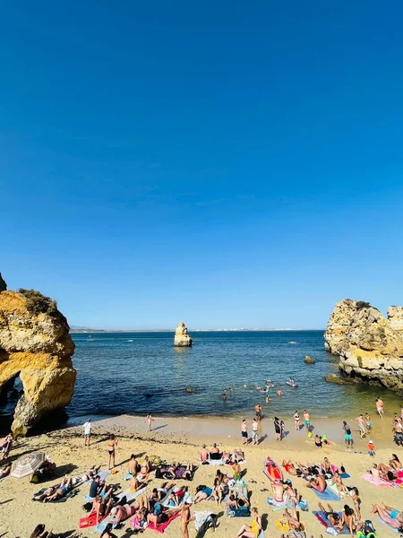 Lagos Algarve Coast Portugal August 2023 Busy Beach Algarve Coast — Stock Photo, Image