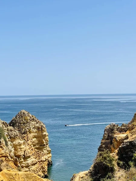 Portekiz Lagos Taki Kayalıklar Kumlu Plajlar Boşluğu Kopyala — Stok fotoğraf