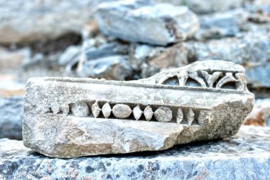 Efes 'in antik mimari ve harabelerinin elementleri, İzmir. kopyalama alanı. Seyahat hedefi kavramı.