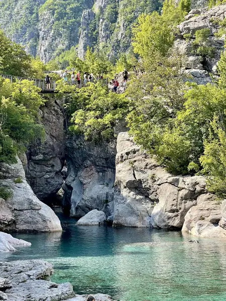 stock image Blue Eye lake in the Albanian Alps, Albania, Valbone, Theth, Thethi, Europe, Theth National Park . Copy space