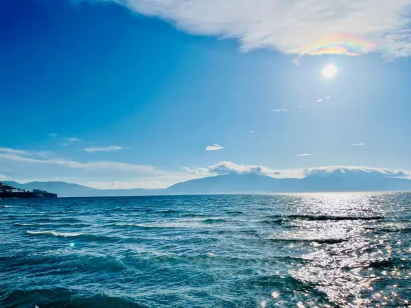 Pôr Sol Cênico Sobre Mar Ionino Vlore Albânia Bela Água — Fotografia de Stock