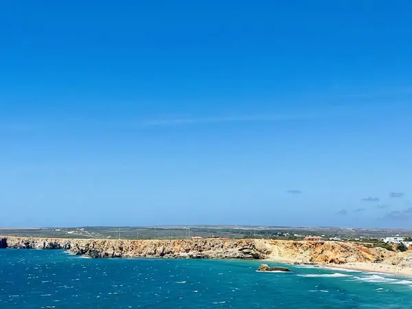 stock image View of strong waves hitting the rock at Cape St. Vincent. Continental Europes most South-western point, Sagres, Algarve, Portugal. 