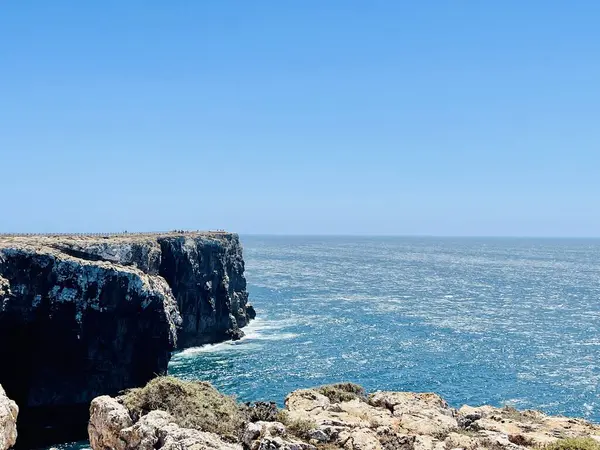 stock image View of strong waves hitting the rock at Cape St. Vincent. Continental Europes most South-western point, Sagres, Algarve, Portugal. 