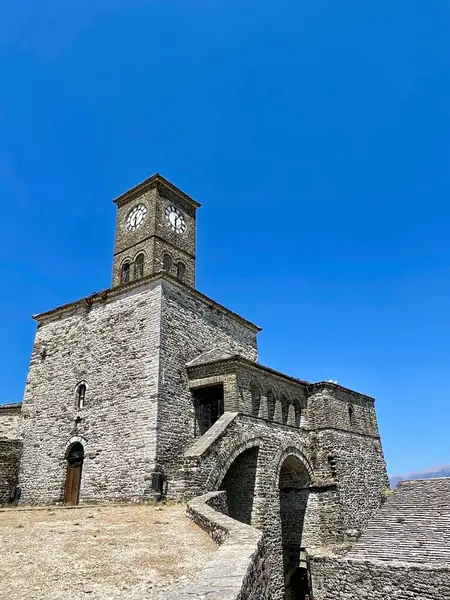 stock image Gjirokaster, Albania - View of an ancient fortress , Argjiro castle. Travel destination concept. 