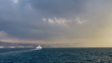 İzmir 'deki Türk Körfezi üzerinde uçan martılar. kopyalama alanı. hd video