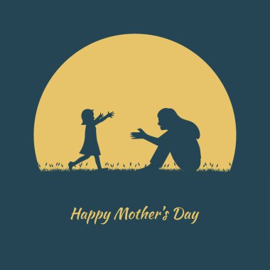 Anneler Günün kutlu olsun. Anne ve kızı çayırda eğleniyor. Anneler günü konsepti. Vektör illüstrasyon düzlüğü