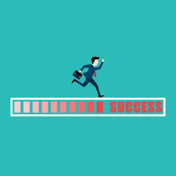 stock vector Success or achieving the goal, business step or career path, mission or challenge to succeed, improvement concept, ambitious businessman run on the progress bar to achieve success. vector illustration