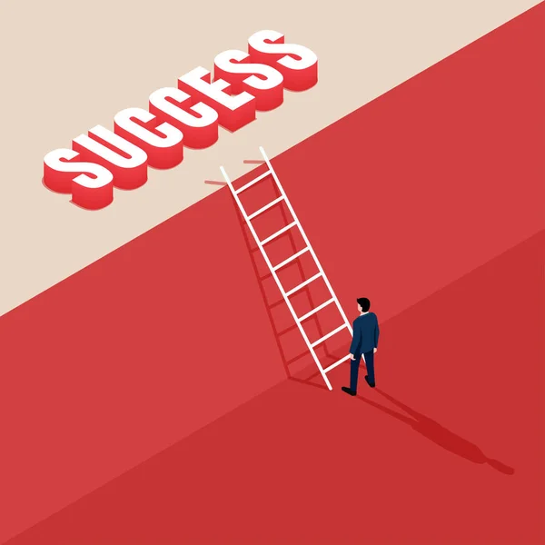 Business Success Concept Businessman Standing Looking Ladder Leads Success Ambition — Stock Vector