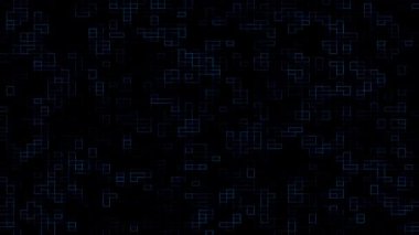 Siyah Duvar Kağıdı üzerindeki Mavi Küçük Mozaik Desenin Hareketli Grafik Arkaplanı. Teknoloji Konsepti