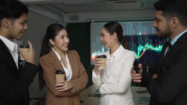 Equipo Empresarial Asiático Tomando Descanso Después Reunión Oficina — Vídeos de Stock